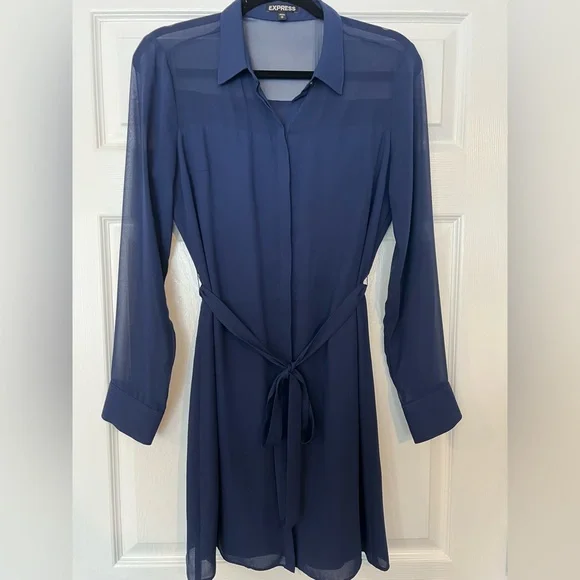 navy blue professional dress Short Sleeve Buttoned Knee Length Dress | Navy